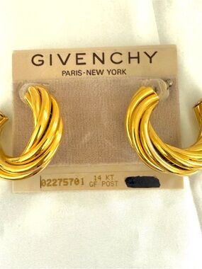 Vintage Givenchy Paris New York Jumbo Twisted Gold Tone Hoop Earrings GF